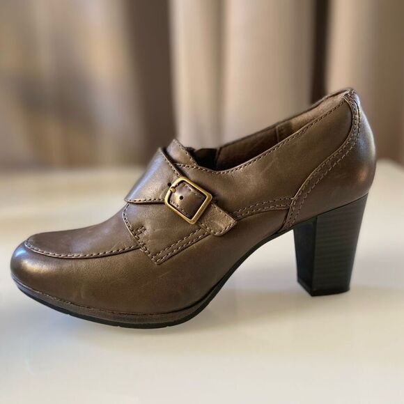 Clarks Collection Gray Taupe Leather Heel Loafers 9 M - Picture 10 of 10